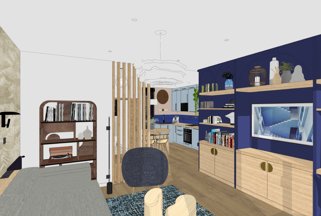 projet d'aménagement, plan appartement Architecture intérieur à Lille, salon vue 1