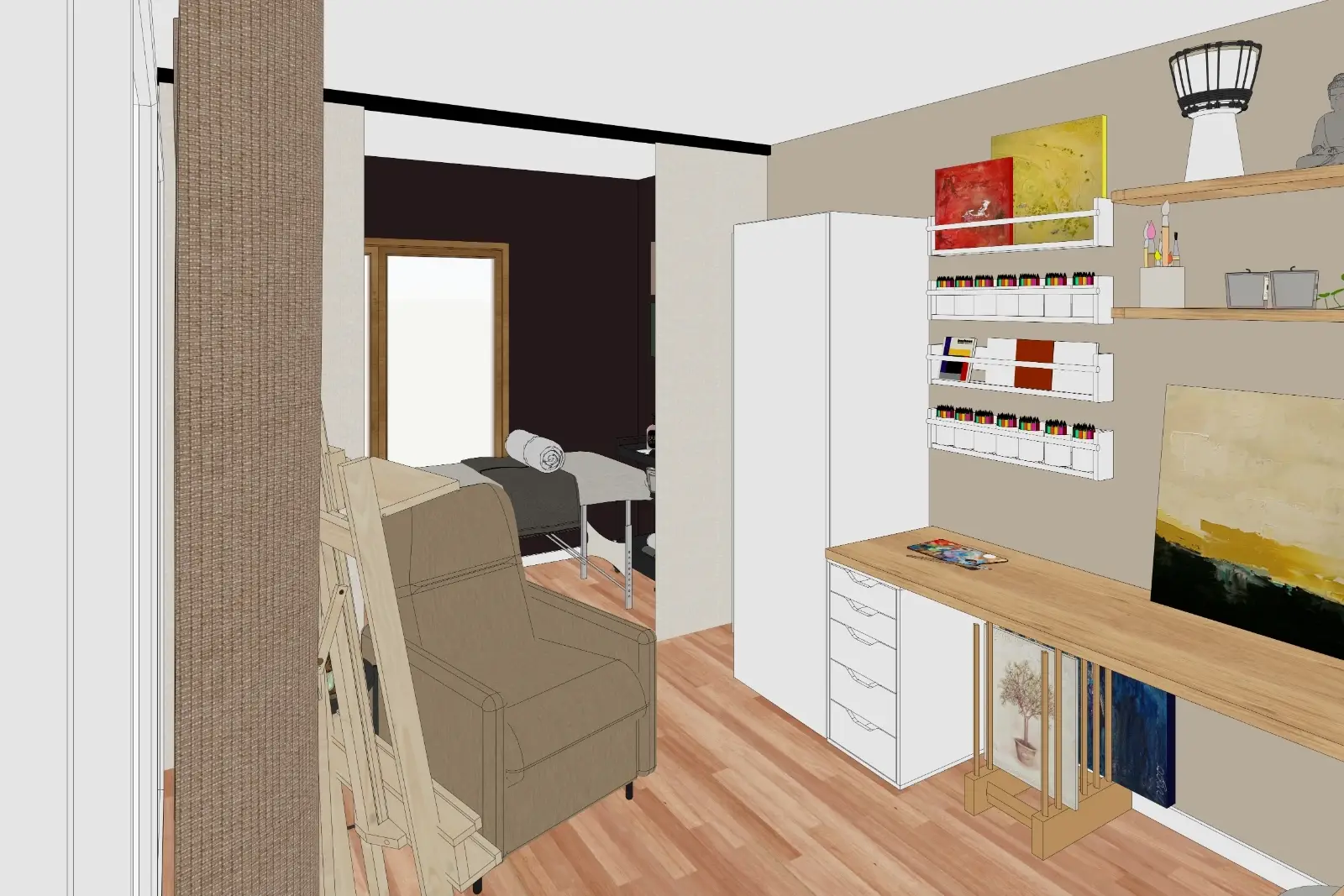 Bureau modulable et multifonction avec coin massage