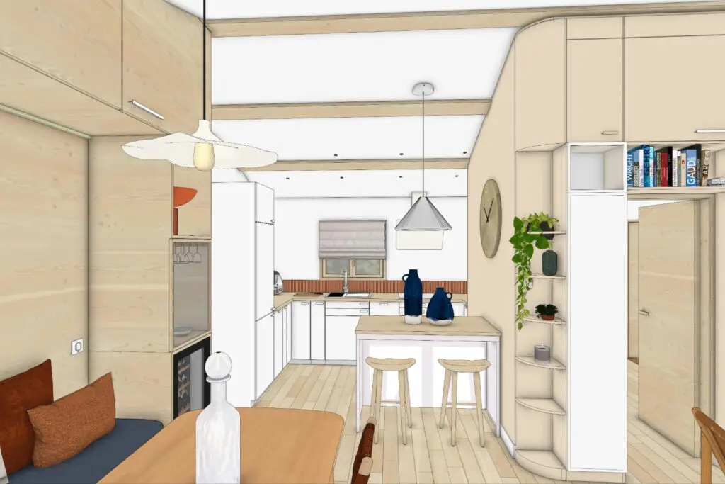 Cuisine et salle à manger rénovées dans une maison à Zonza