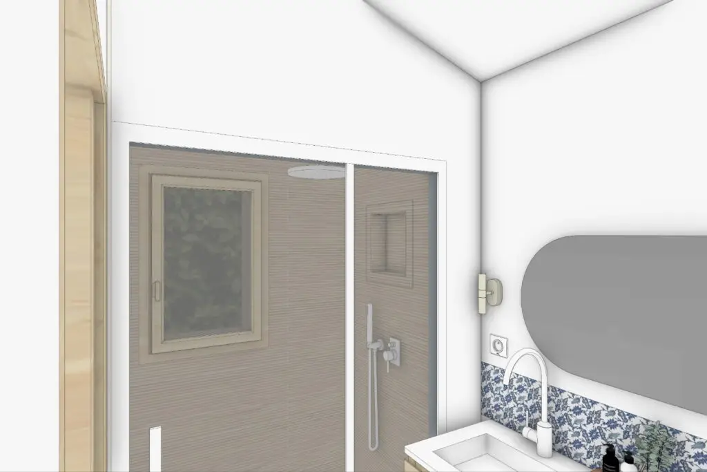 Salle d’eau rénovée avec douche et meuble vasque à Zonza