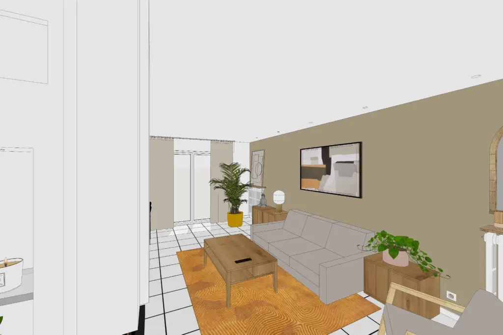 Canapé confortable et rangements intégrés dans le salon du projet Charlisse