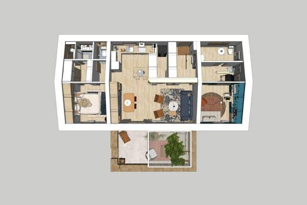 Vue aérienne du projet Zonza – rénovation d’un espace pro et personnel à Lille