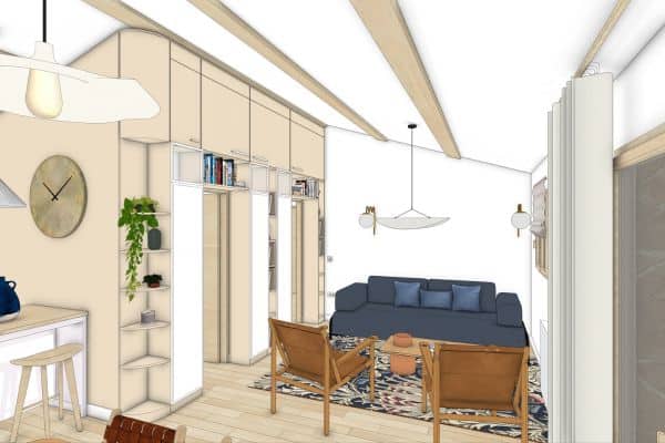 Salon du projet Zonza – inspiration William Morris et aménagement accessible