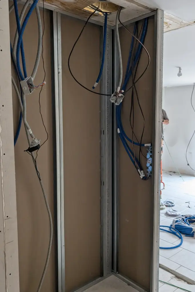 Préparation d’un renfoncement en placo pour meuble sur mesure dans un projet d’aménagement